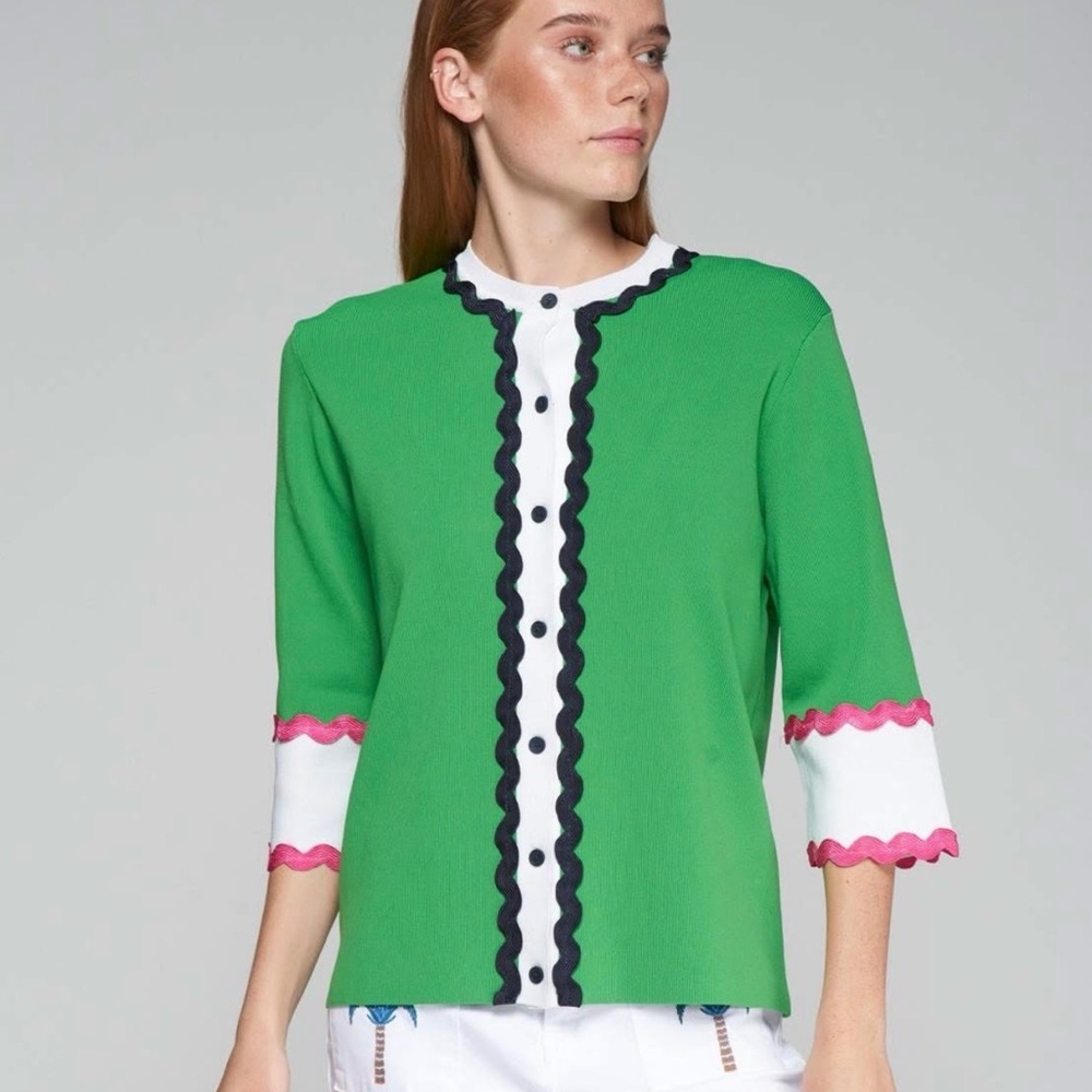 Vilagallo Green Ric-Rac Detail Cardigan Size XS NWT